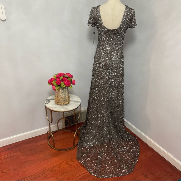 # Adrianna Papell Sequined & Embellished Scoop Back Long Dress - Picture 8 of 17